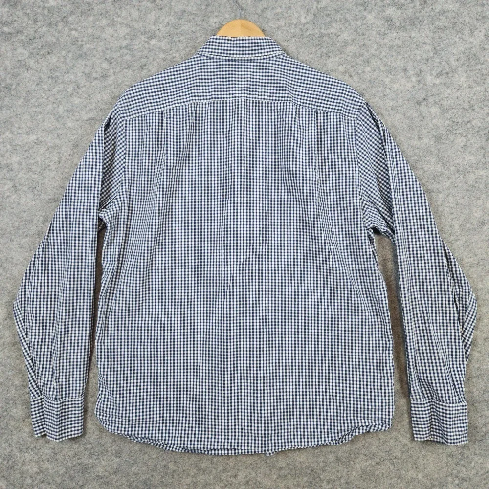 J Crew Shirtings Men's Blue & White Checks Size L 100% Cotton Washed Casual HOLE